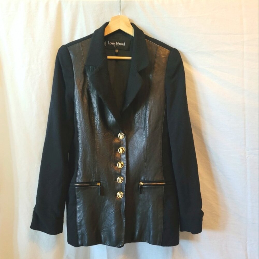 Vintage 70's Louis Feraud Wool Lambskin Leather Blazer Jacket (Size US 8)